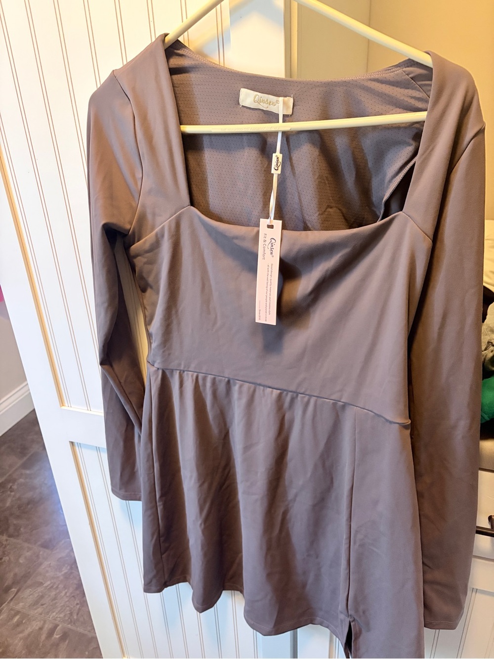 Square-Neck Long Sleeve Dress in Dusty Lavender by Cattleya